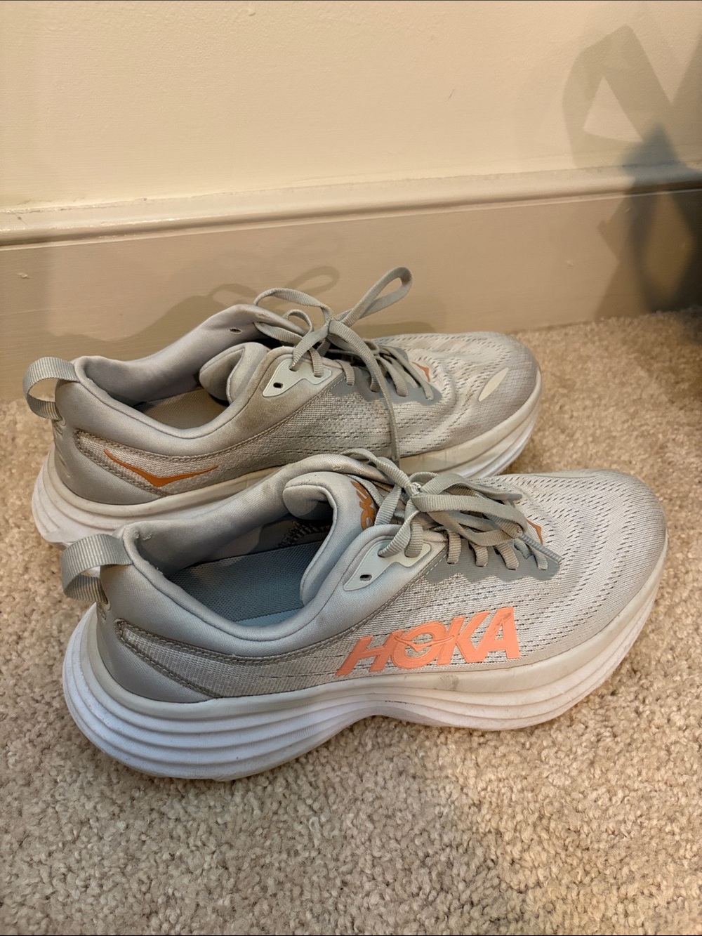 Hoka Women's Light Gray Sneakers with Coral Logo